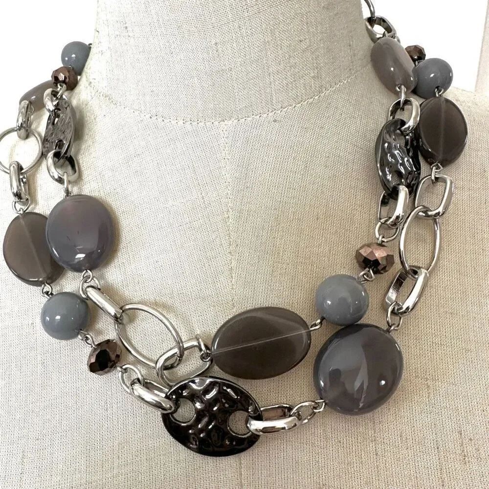 Lia Sophia Zurich grey beaded necklace